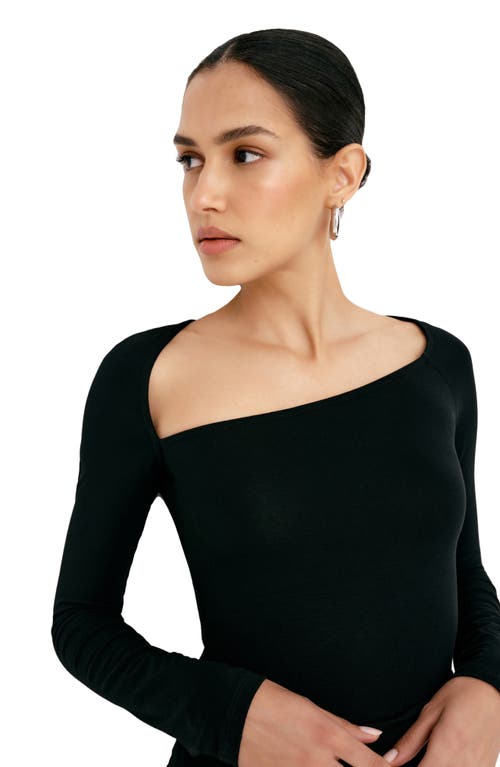 Marcella Mariah Asymmetric Neck Top In Black