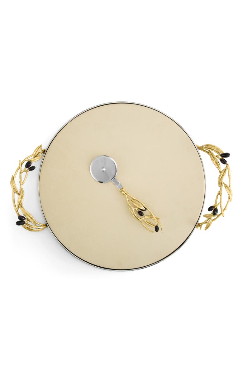 Michael Aram Olive Branch Pizza Stone & Cutter, Alternate, color, Gold