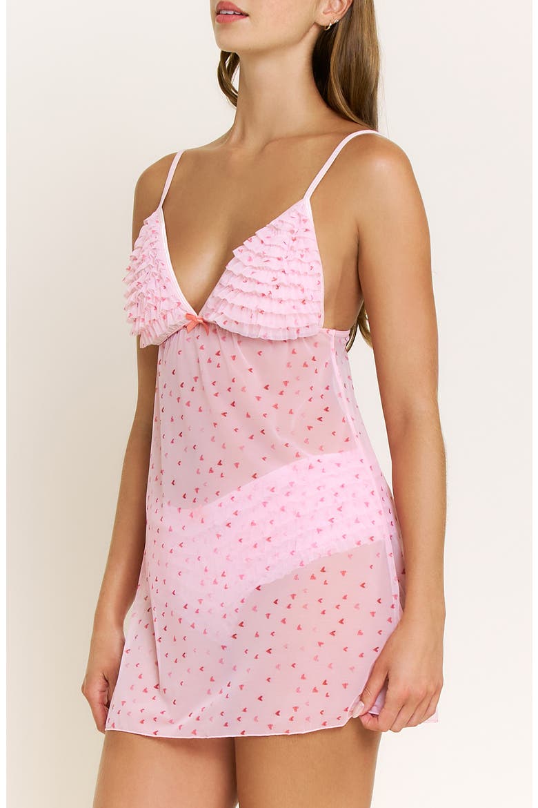 Rumba Floral Ruffle Sheer Chemise, Alternate, color, MARZIPAN