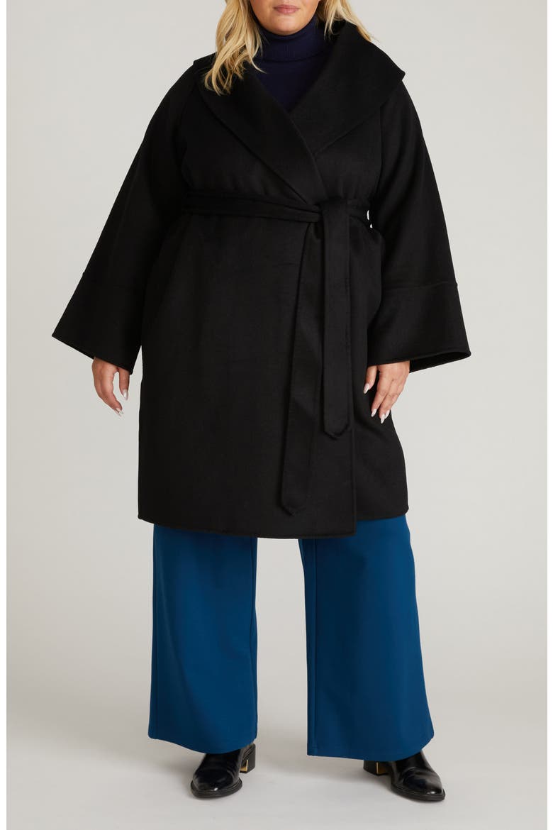 Asha Roll Collar Wool Blend Wrap Coat, Main, color, BLACK