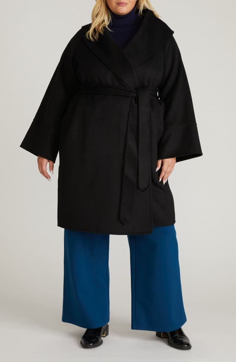 Asha Roll Collar Wool Blend Wrap Coat (Plus)