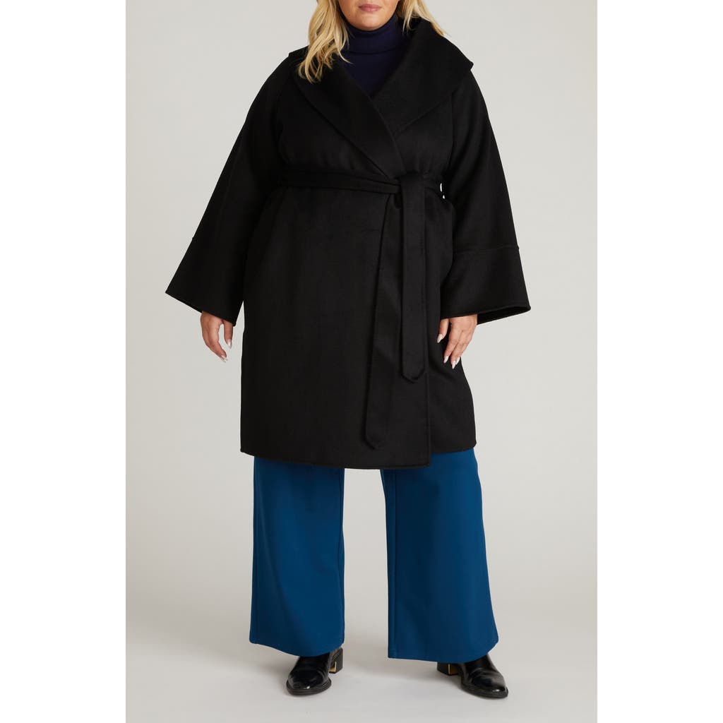 Universal Standard Asha Roll Collar Wool Blend Wrap Coat In Black