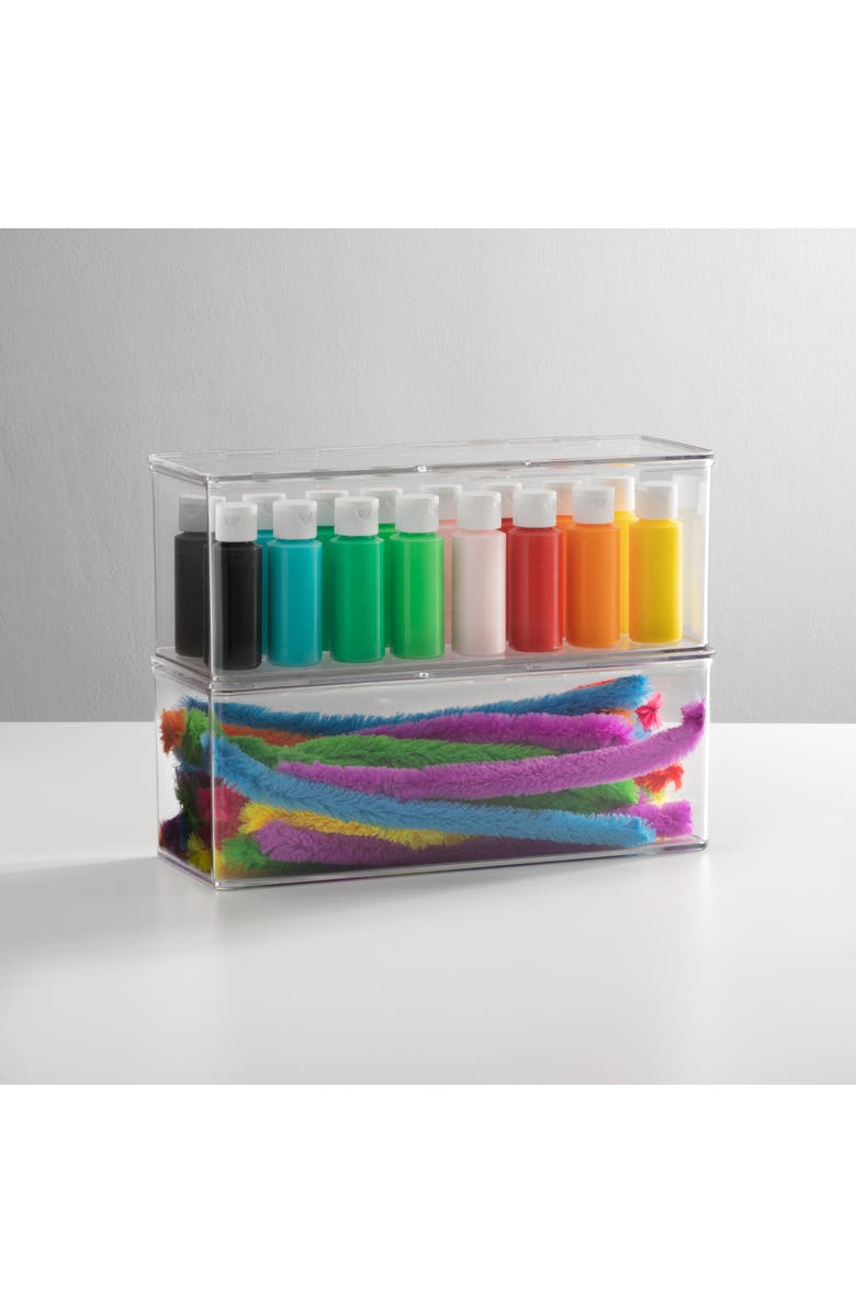 mDesign Plastic Playroom/Gaming Storage Organizer Box, Hinged Lid, 4 Pack, Clear, Alternate, color, Clear