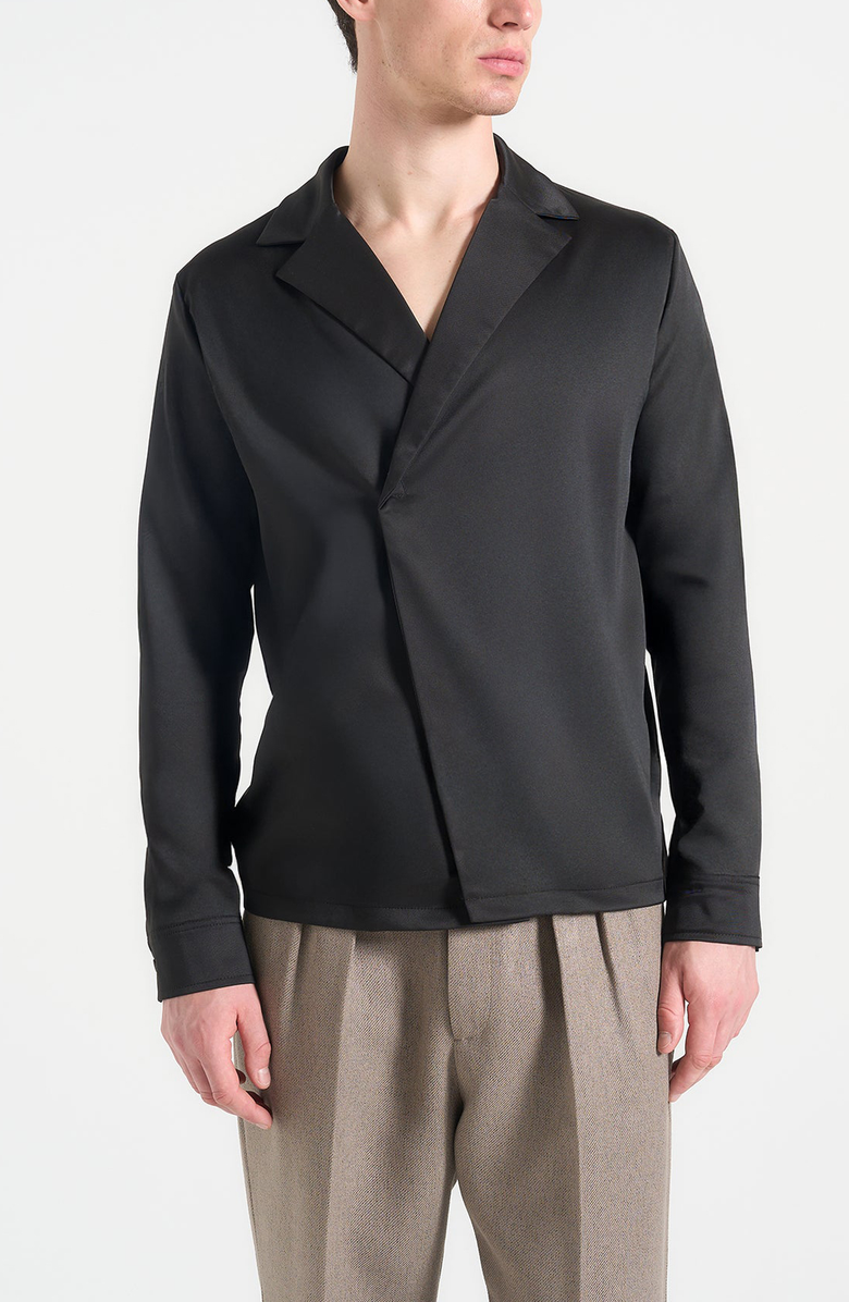 Manière De Voir Alban Satin Double Breasted Shirt, Alternate, color, Black