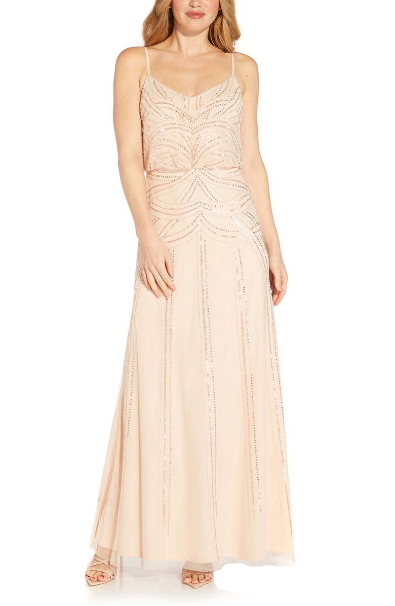 Adrianna Papell Beaded Blouson Gown, Main, color,