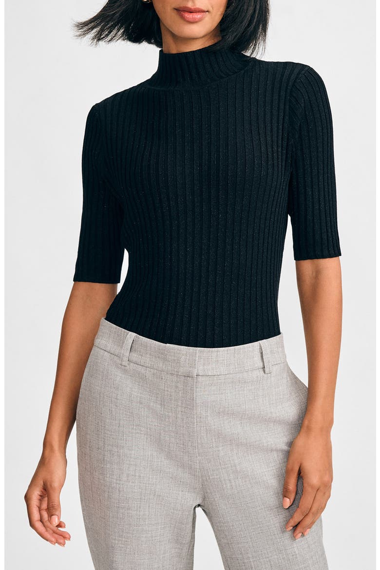 Mock Neck Poor Boy Sweater, Main, color, BLACK