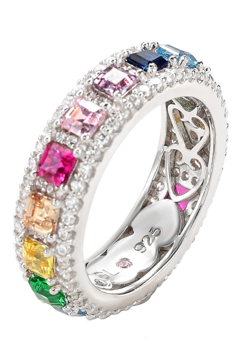 Asscher Cut Rainbow CZ Eternity Band, Alternate, color, RAINBOW