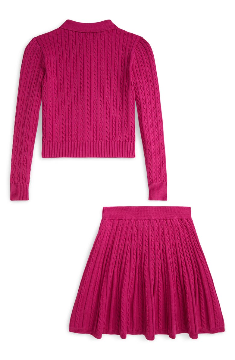 Polo Ralph Lauren Kids' Cable Knit Cardigan & Skirt Set, Alternate, color, Preppy Pink