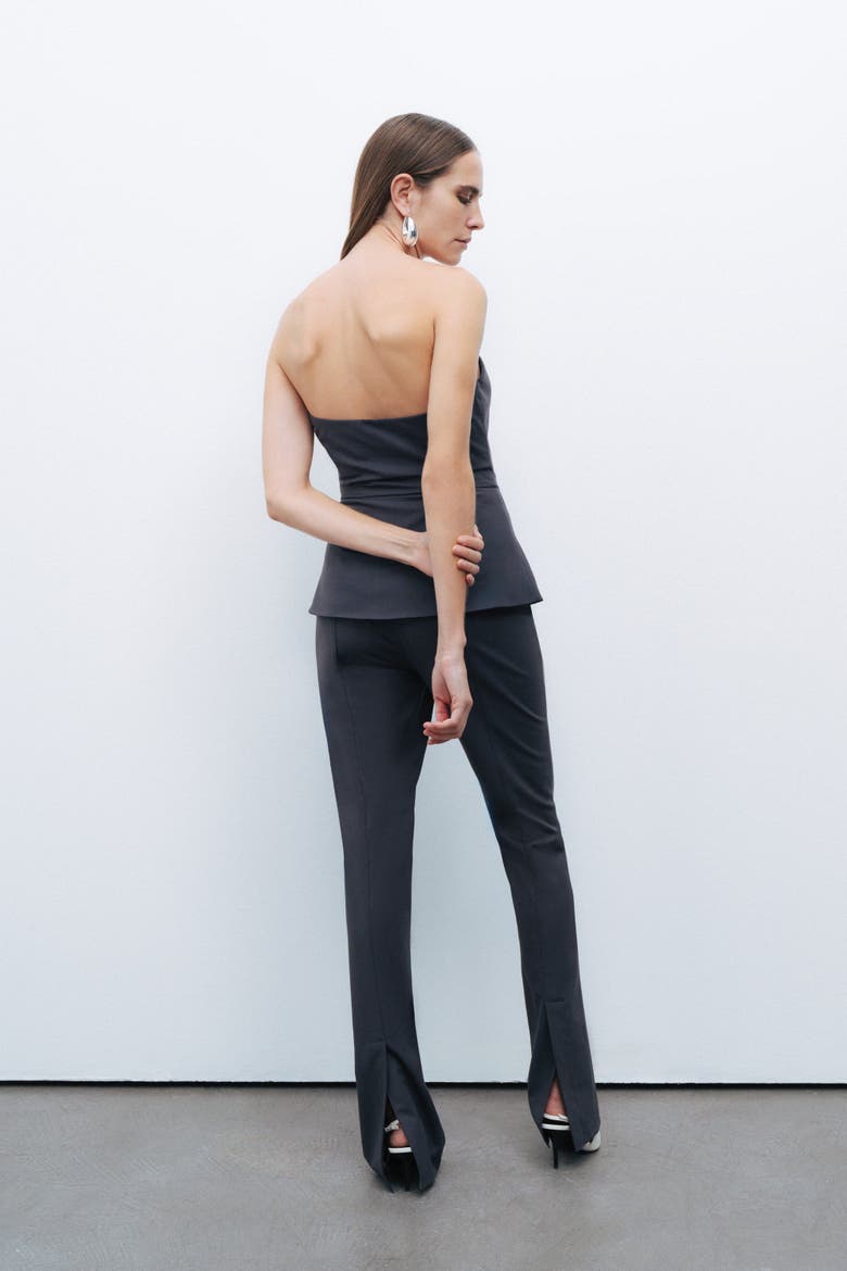 Strapless Structured Blouse with Front Zip Closure, Alternate, color, Anthracite