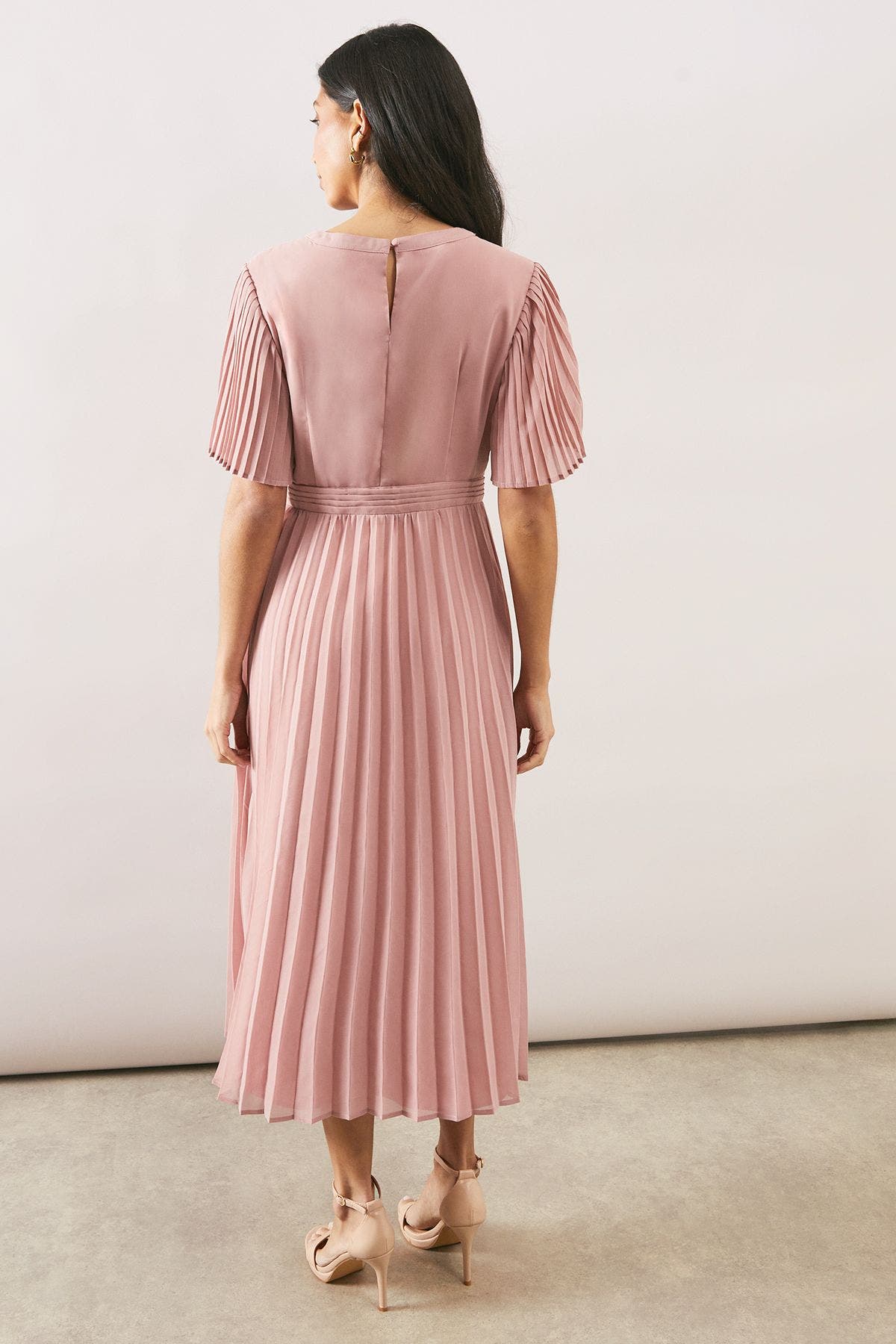 fuchsia pleated chiffon midi dress fuchsia pleated chiffon midi dress