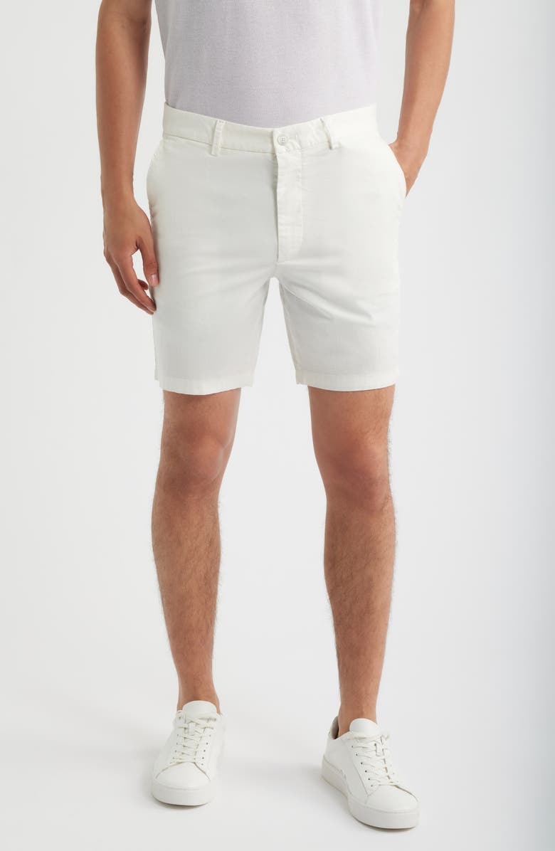 BOSS Kane Flat Front Stretch Cotton Chino Shorts, Main, color, White