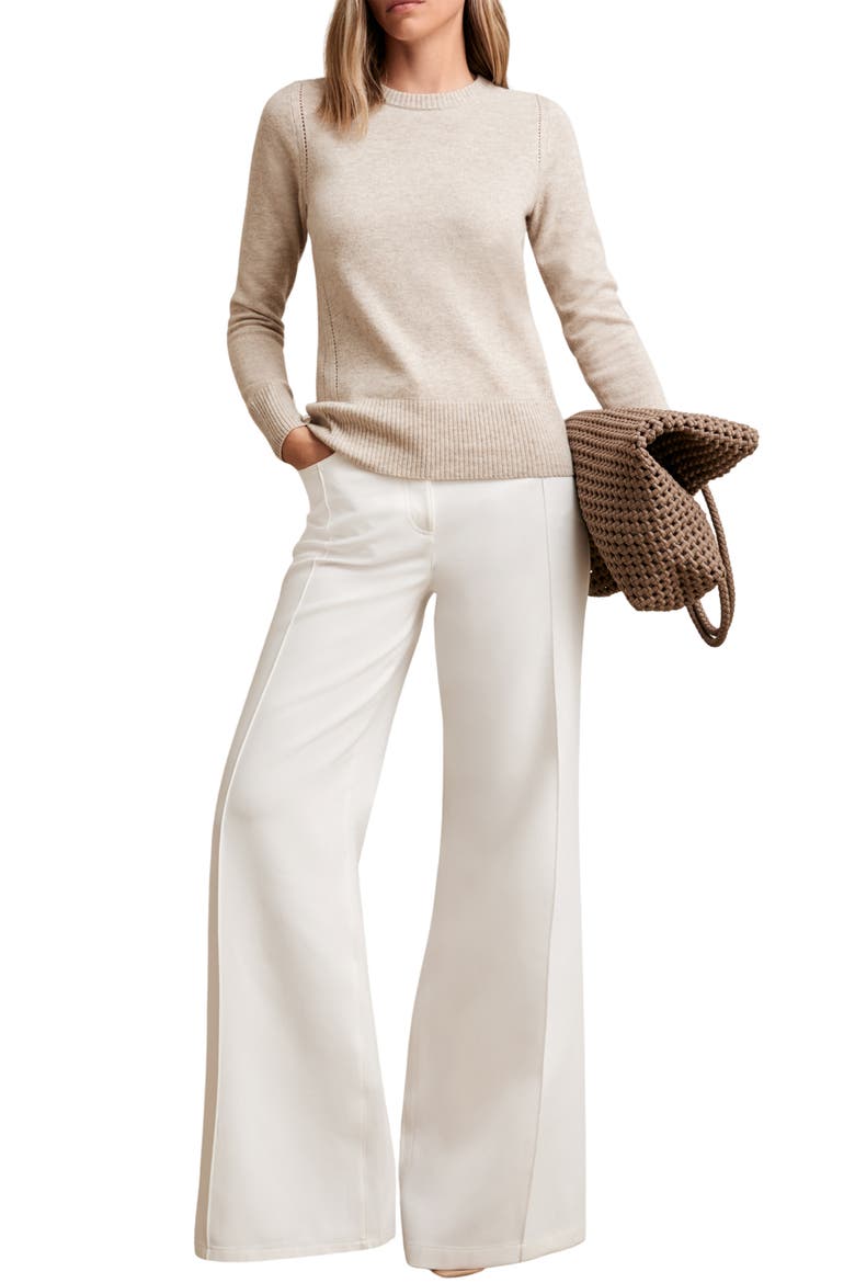 Anya Pointelle Accent Crewneck Sweater, Alternate, color, OATMEAL NEUTRAL