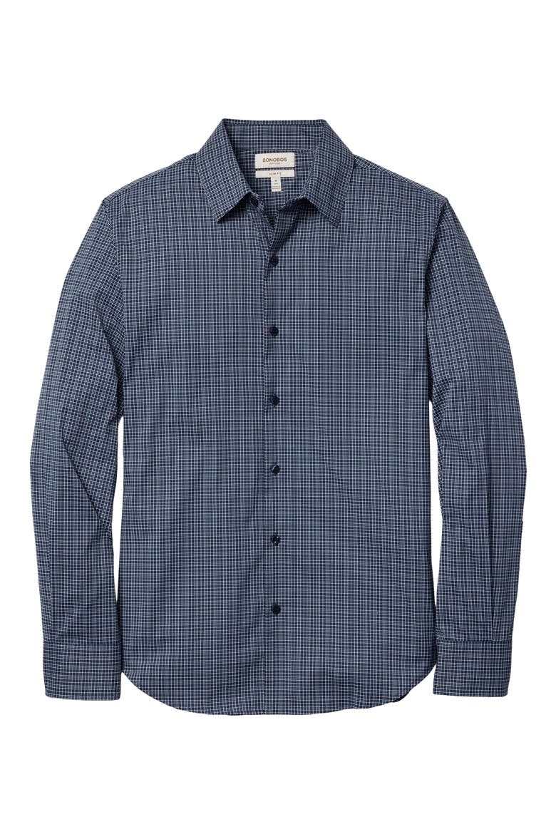 Tech Slim Fit Plaid Performance Button-Up Shirt, Alternate, color, NAVY GREENLAND PLAID