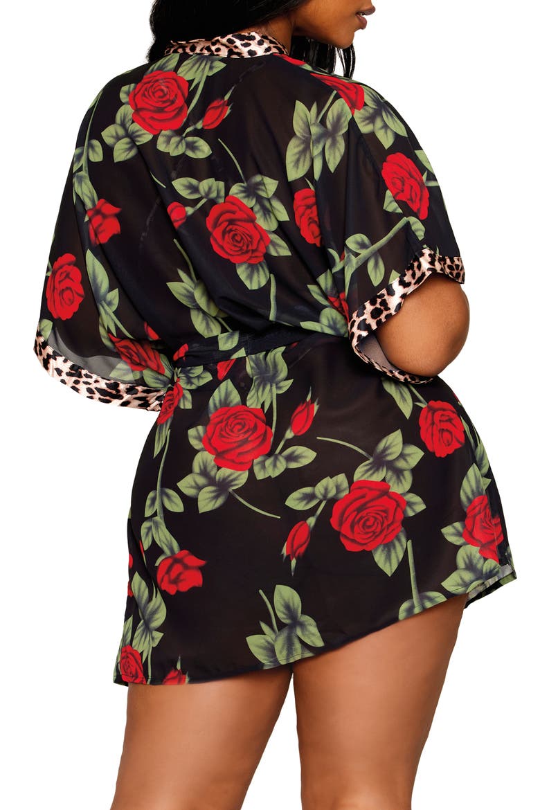 Leopard Print Teddy & Robe Set, Alternate, color, LEOPARD/ ROSE