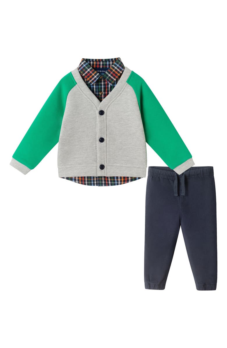 Andy & Evan Kids' Button-Up Shirt, Cardigan & Joggers Set, Main, color, Grey Cardigan