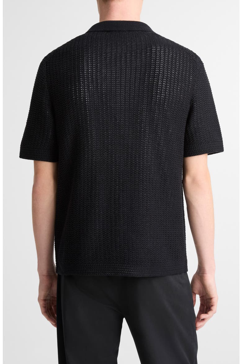 Crochet Cotton Short Sleeve Button-Up Shirt, Alternate, color, BLACK