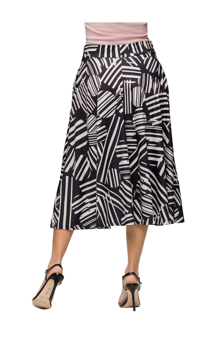24seven Comfort Apparel Maternity Black Geometric Print Elastic Waist Pocket Midi Skirt, Alternate, color, Black Multi