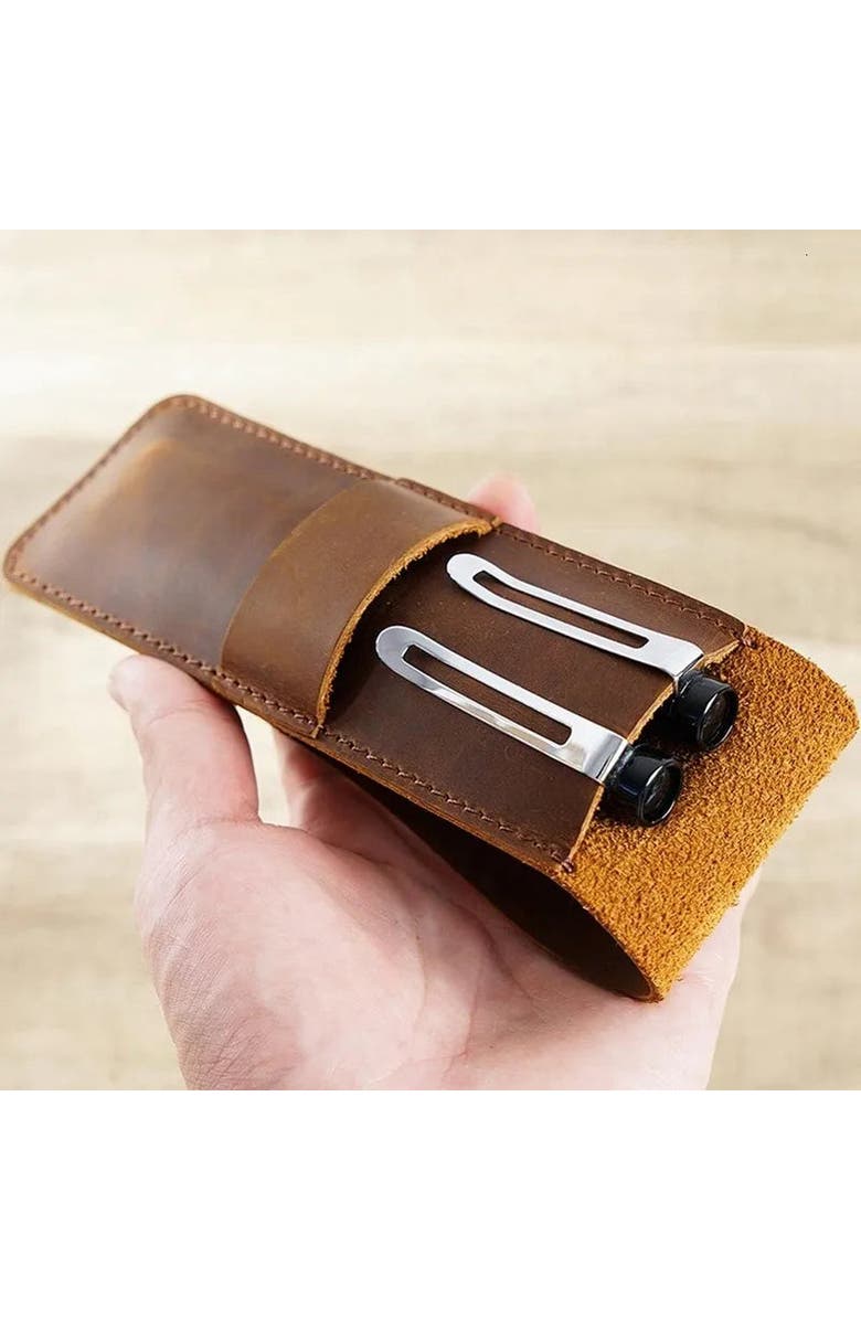 STEEL HORSE LEATHER Paiman Leather Pen Holder | Handmade Leather Fountain Pen Pouch, Alternate, color, Brown