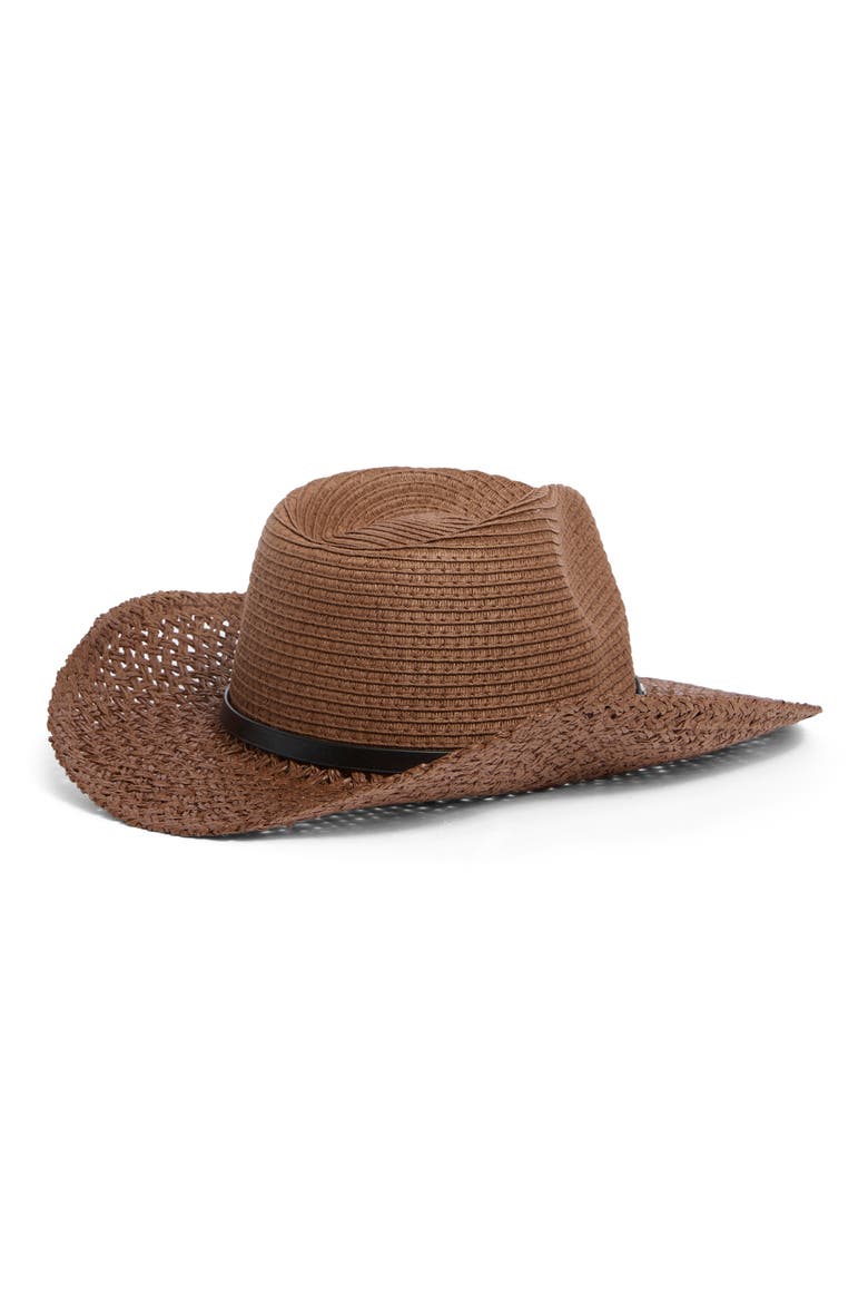 Concho Trim Cowgirl Hat, Alternate, color, BROWN