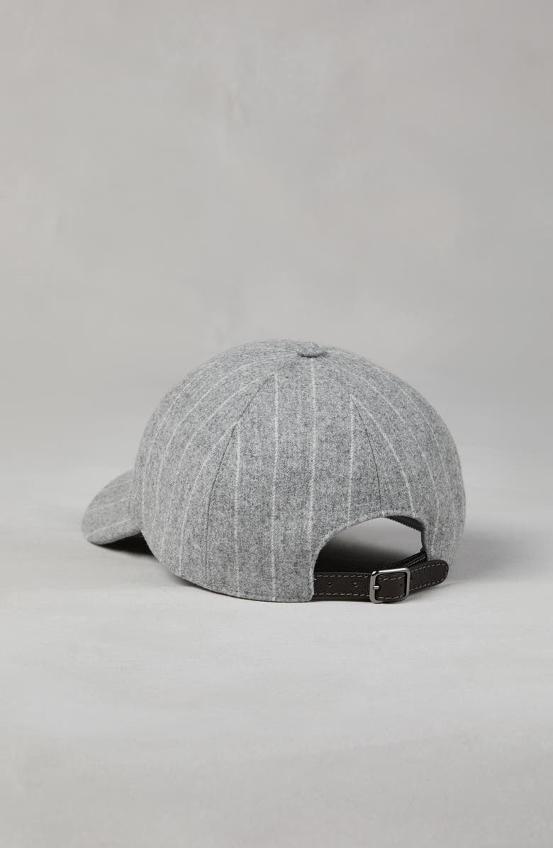 Brunello Cucinelli Chalk stripe virgin wool flannel baseball cap with shiny band, Alternate, color, 
