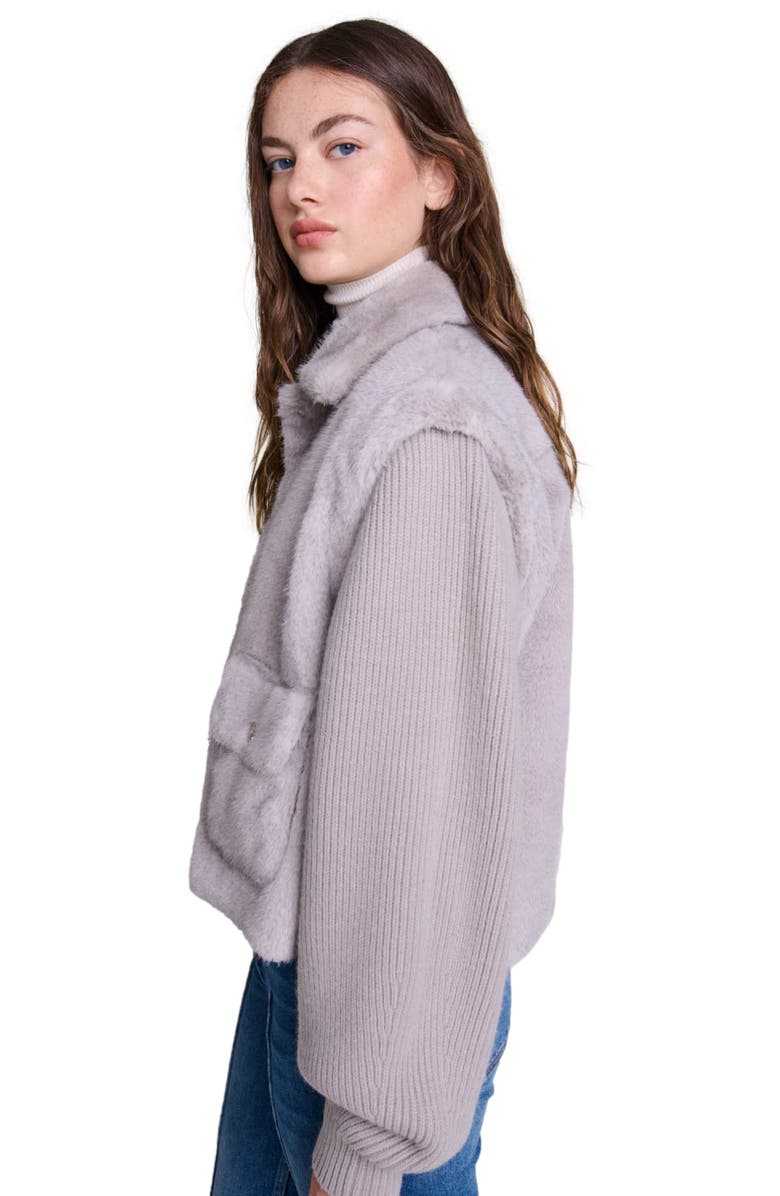 maje Dual-material faux fur jacket, Alternate, color, 