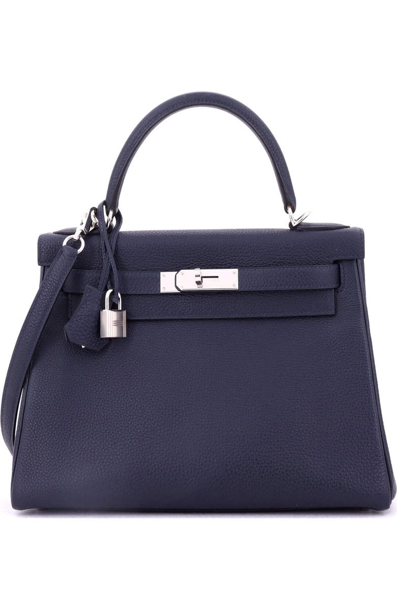 Pre-Owned Hermes Kelly Handbag Blue Togo with Palladium Hardware 28, Main, color, Bleu Nuit