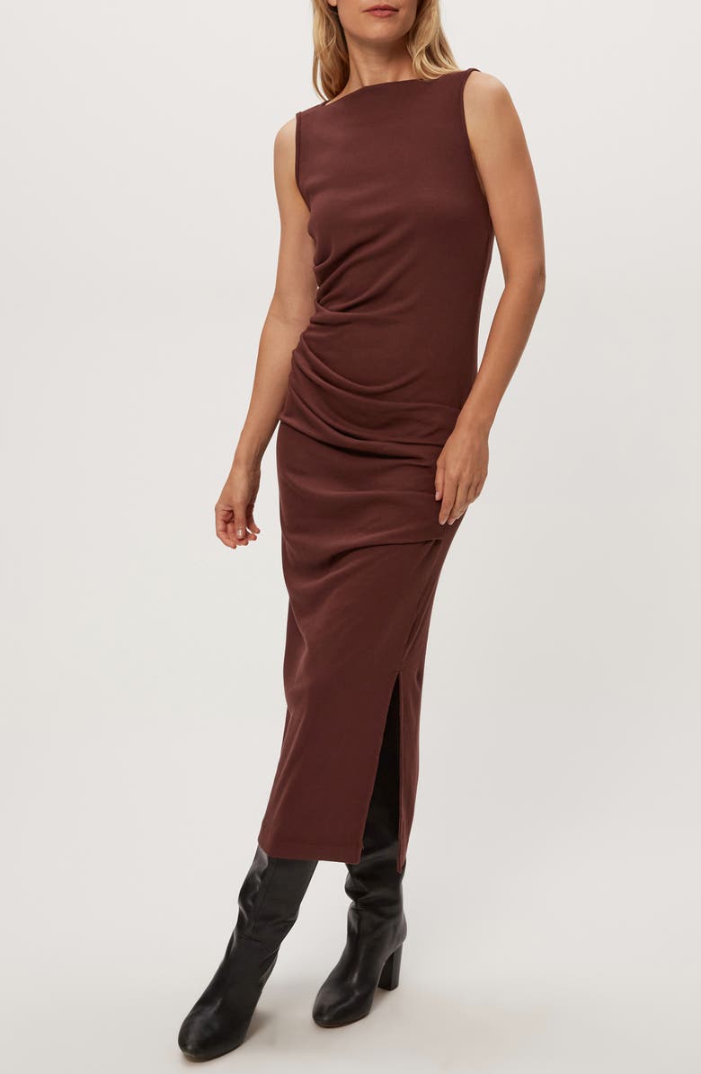 Michael Stars Reign Ruched Sleeveless Maxi Dress, Main, color, Espresso