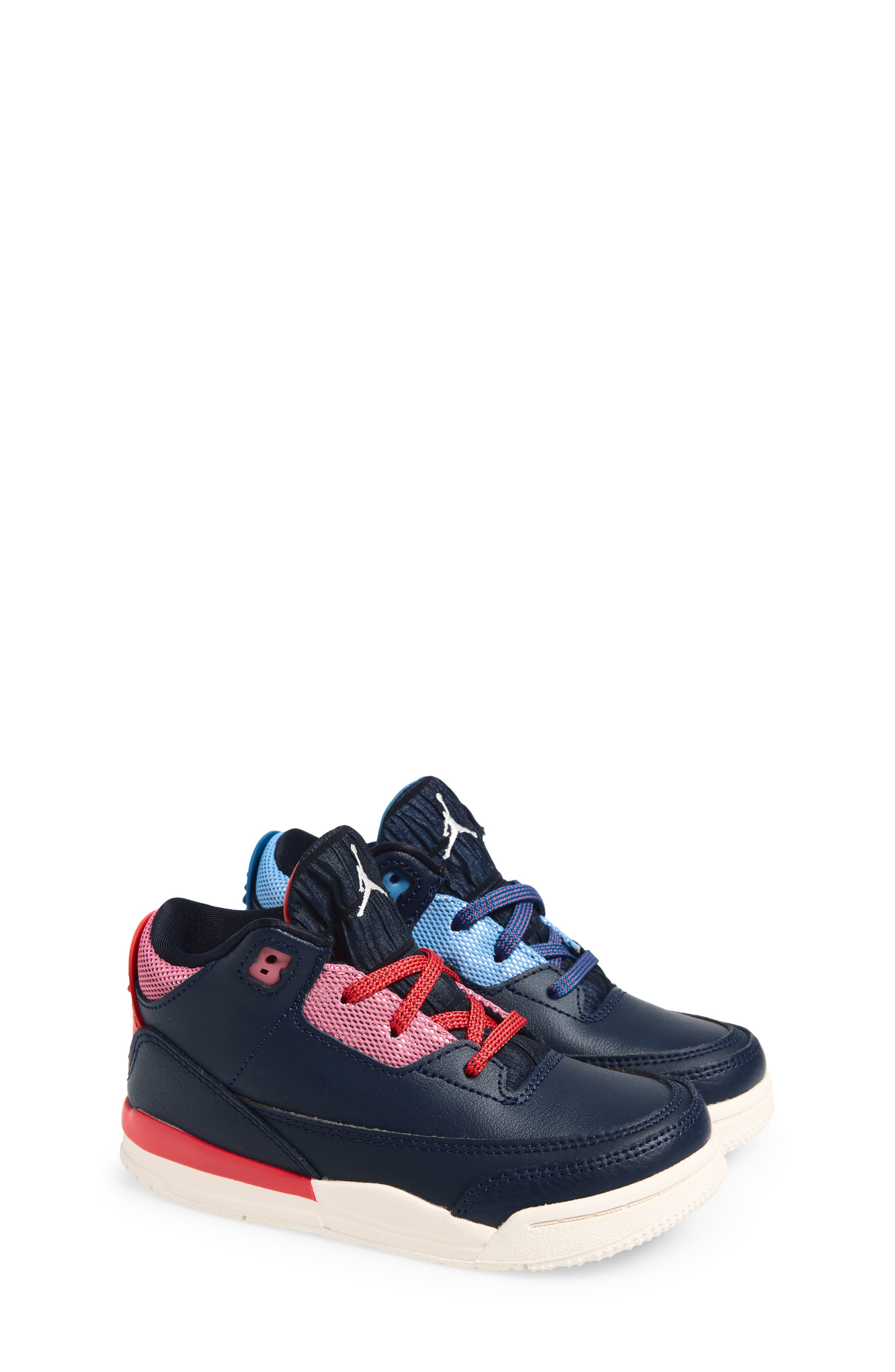 Kids' Jordan 3 Retro Sneaker, Main, color, OBSIDIAN/ TRACK RED/ CHALK