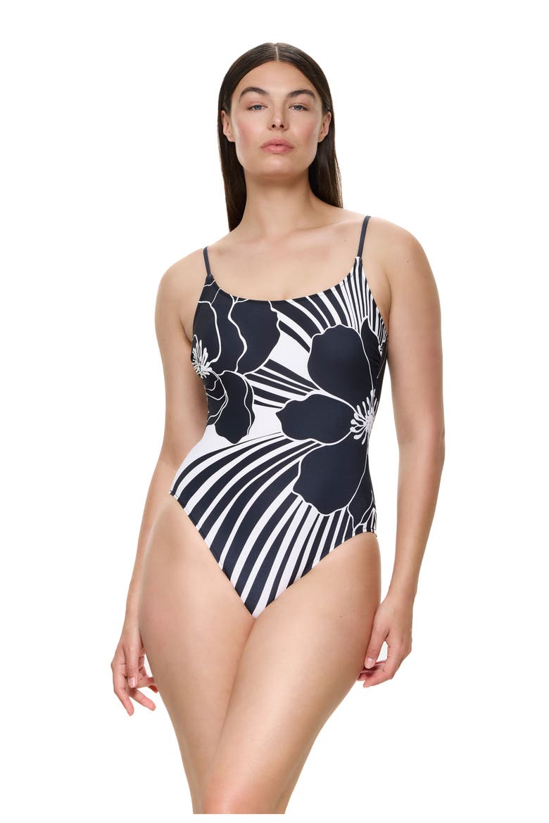 Midnight Bloom Scoop Neck One Piece, Main, color, Black-Cream