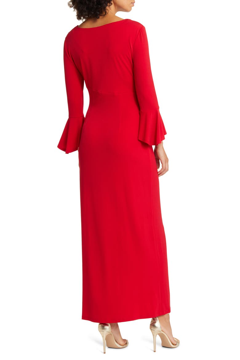 Bell Sleeve Gathered Waist Gown, Alternate, color, APPLE RED