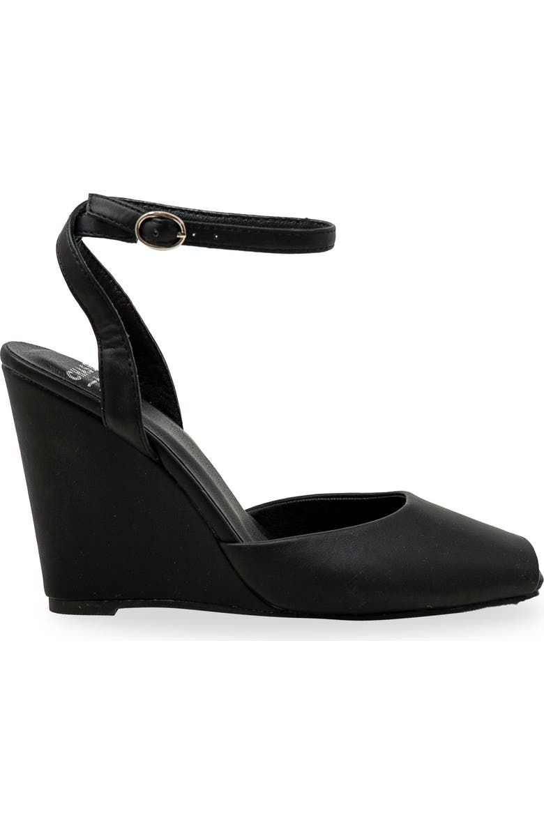CHASE AND CHLOE Peep Toe Wedge Sandal, Alternate, color, Black Pu