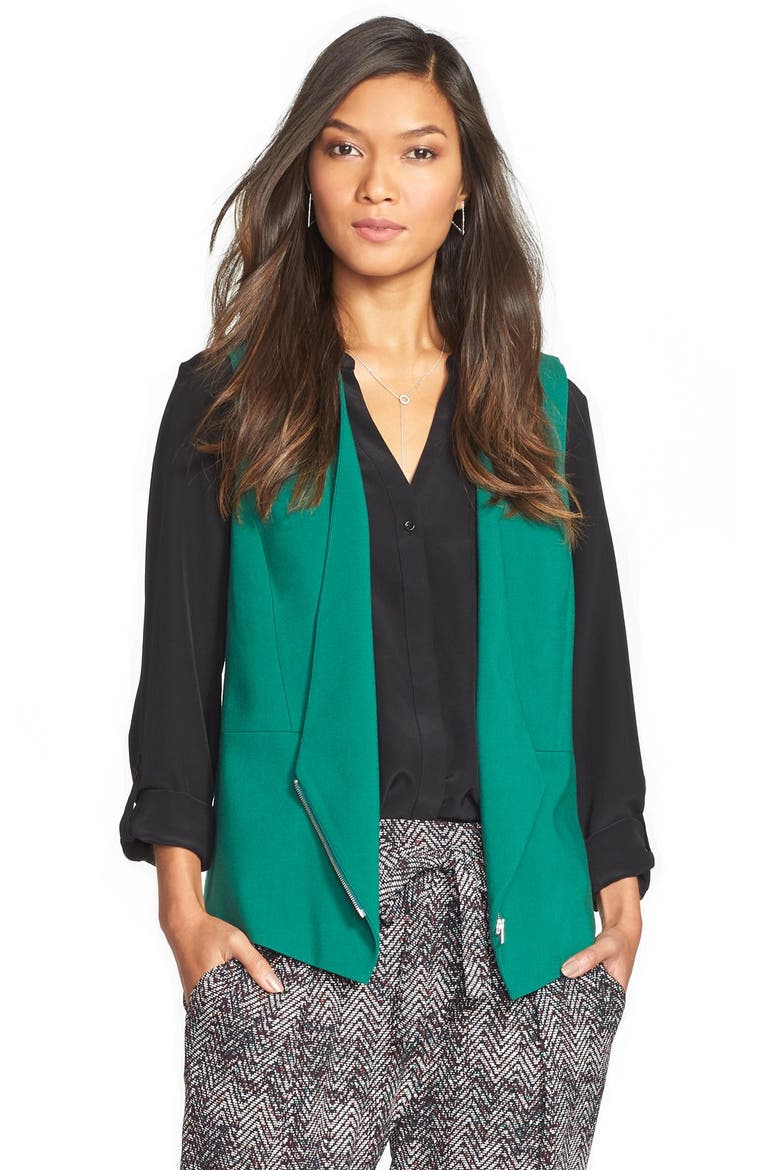 Collarless Silk Blouse, Alternate, color, BLACK