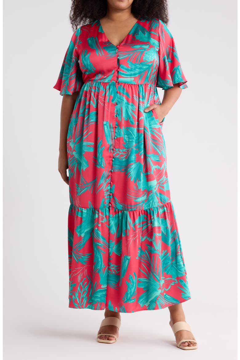 Palm Tropics Pismo Button Maxi Dress, Main, color, PINK-GREEN