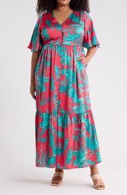SUGARLIPS Palm Tropics Pismo Button Maxi Dress
