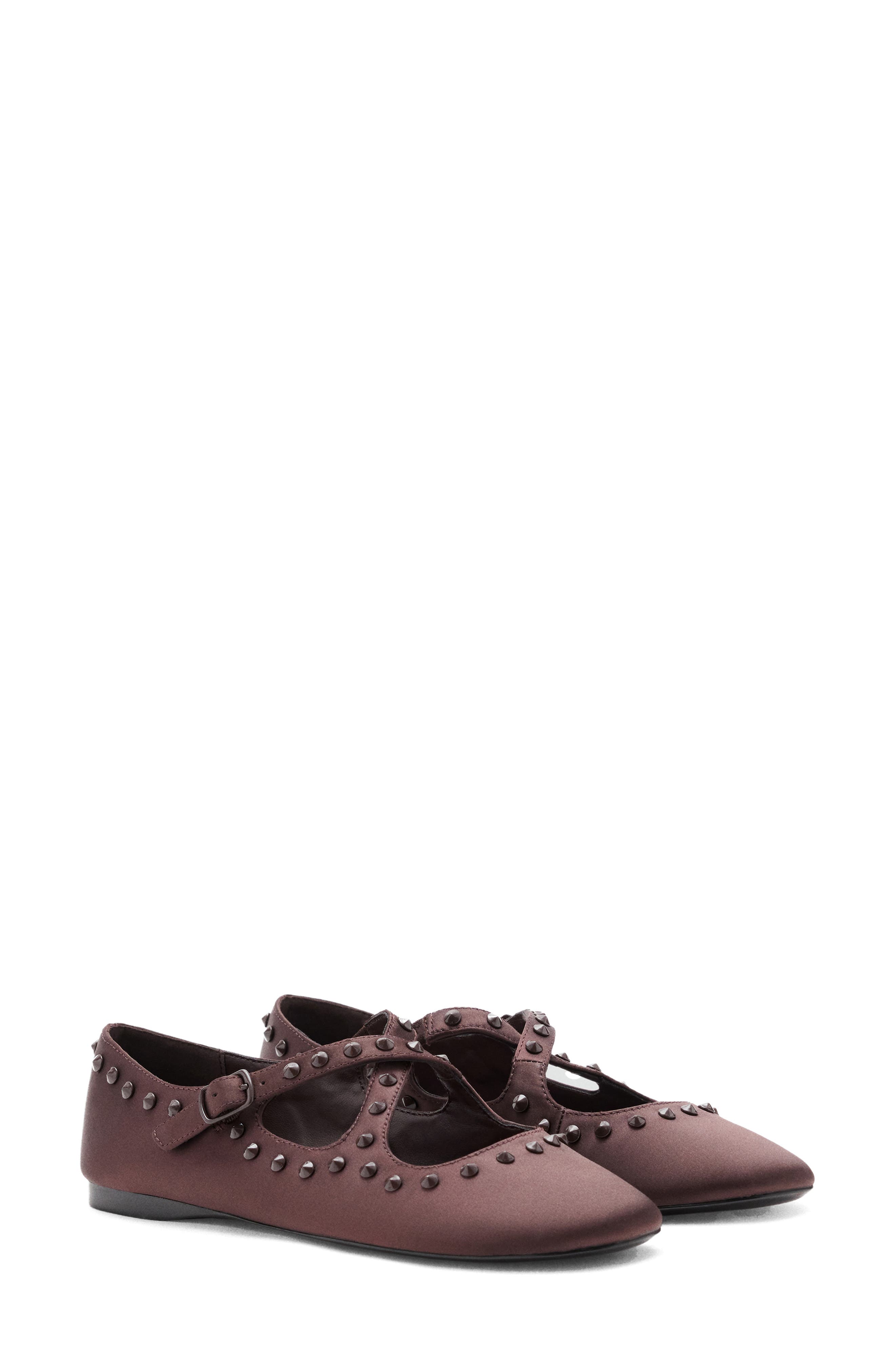 Studded Satin Mary Jane Flat, Main, color, CHOCOLATE