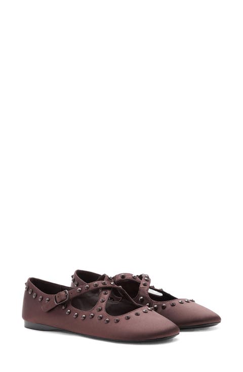 Studded Satin Mary Jane Flat