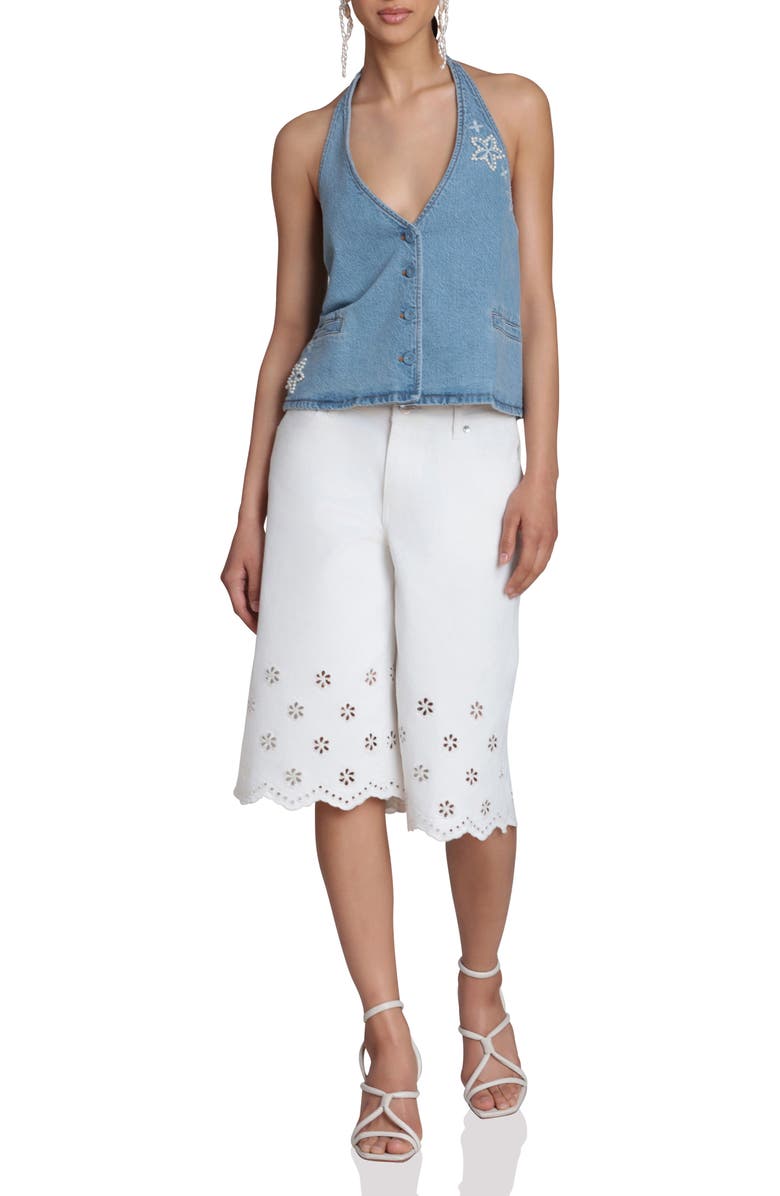 Avec Les Filles Embroidered Longer Length Shorts, Alternate, color, Off White