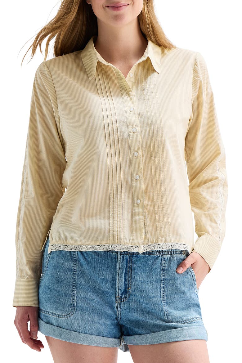 Stripe Lace Trim Button-Up Shirt, Main, color, NEUTRAL STRIPE