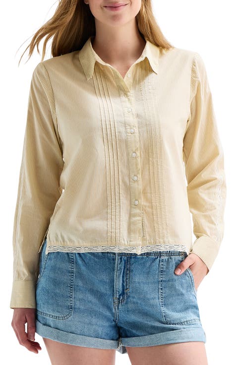 Stripe Lace Trim Button-Up Shirt