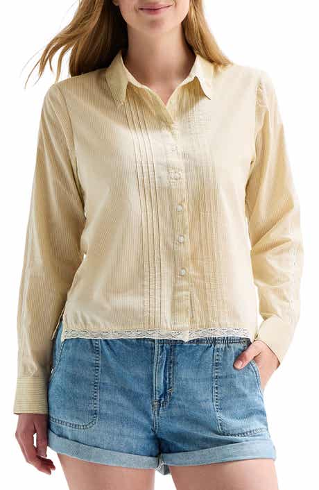 Lucky Brand Stripe Lace Trim Button-Up Shirt