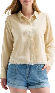 Lucky Brand Stripe Lace Trim Button-Up Shirt
