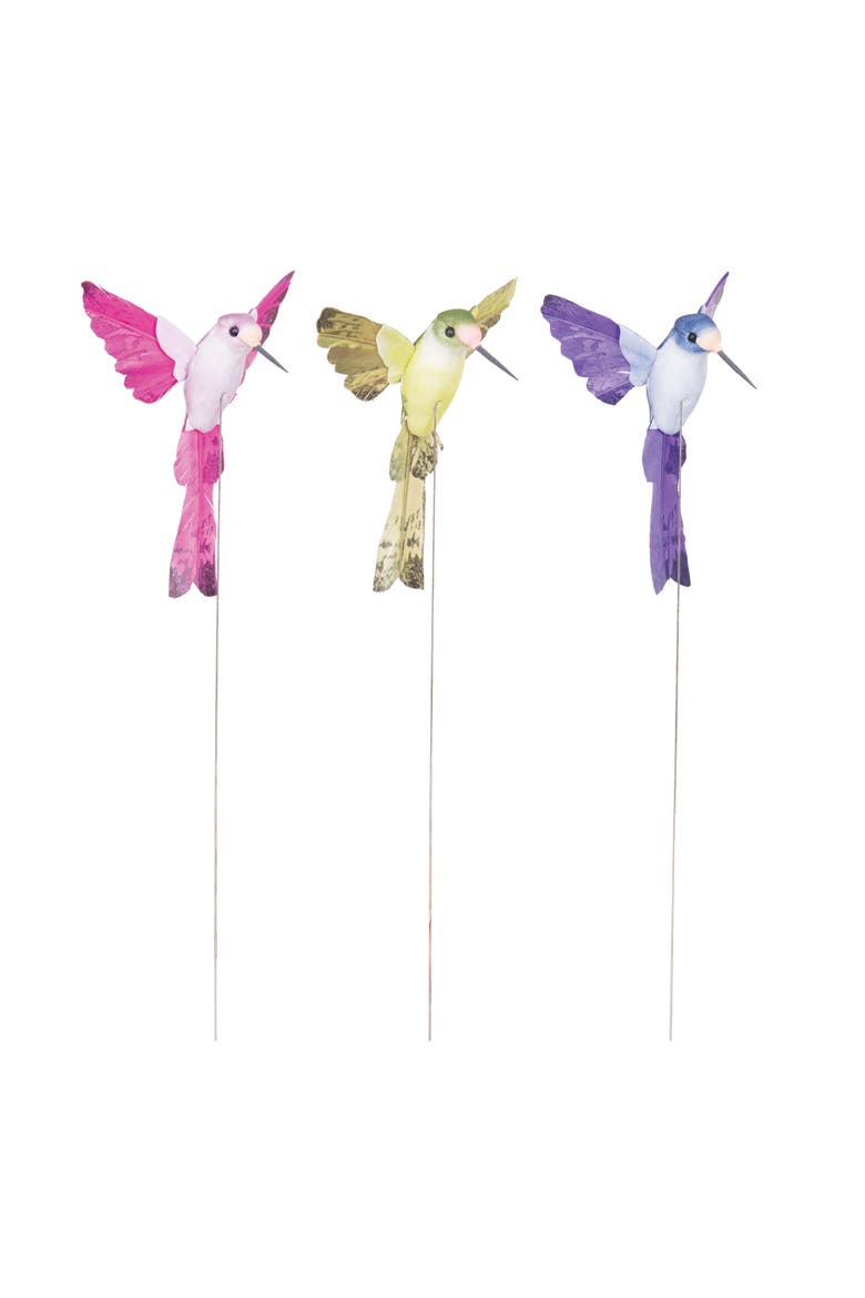 Decorative Plant & Greenery Assortment of 3 Hummingbird Picks, Main, color, Pink