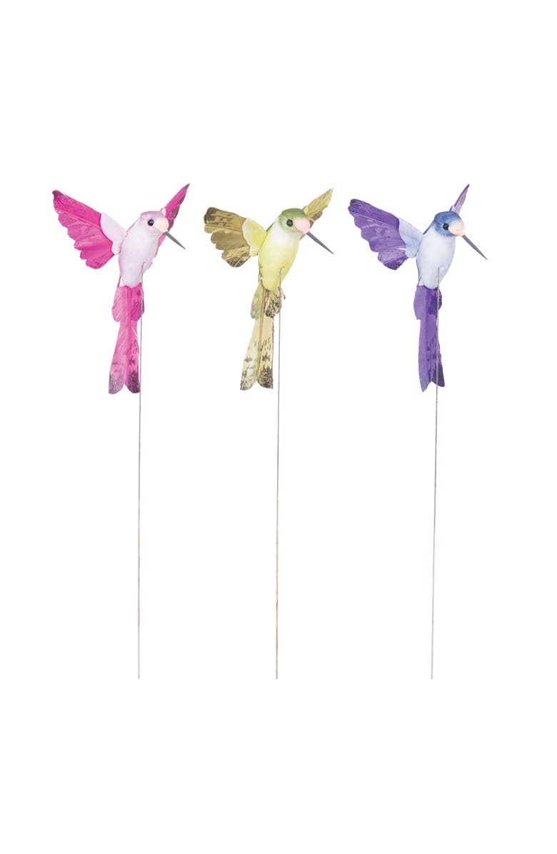 Gallerie II Decorative Plant & Greenery Assortment of 3 Hummingbird Picks, Main, color, Pink