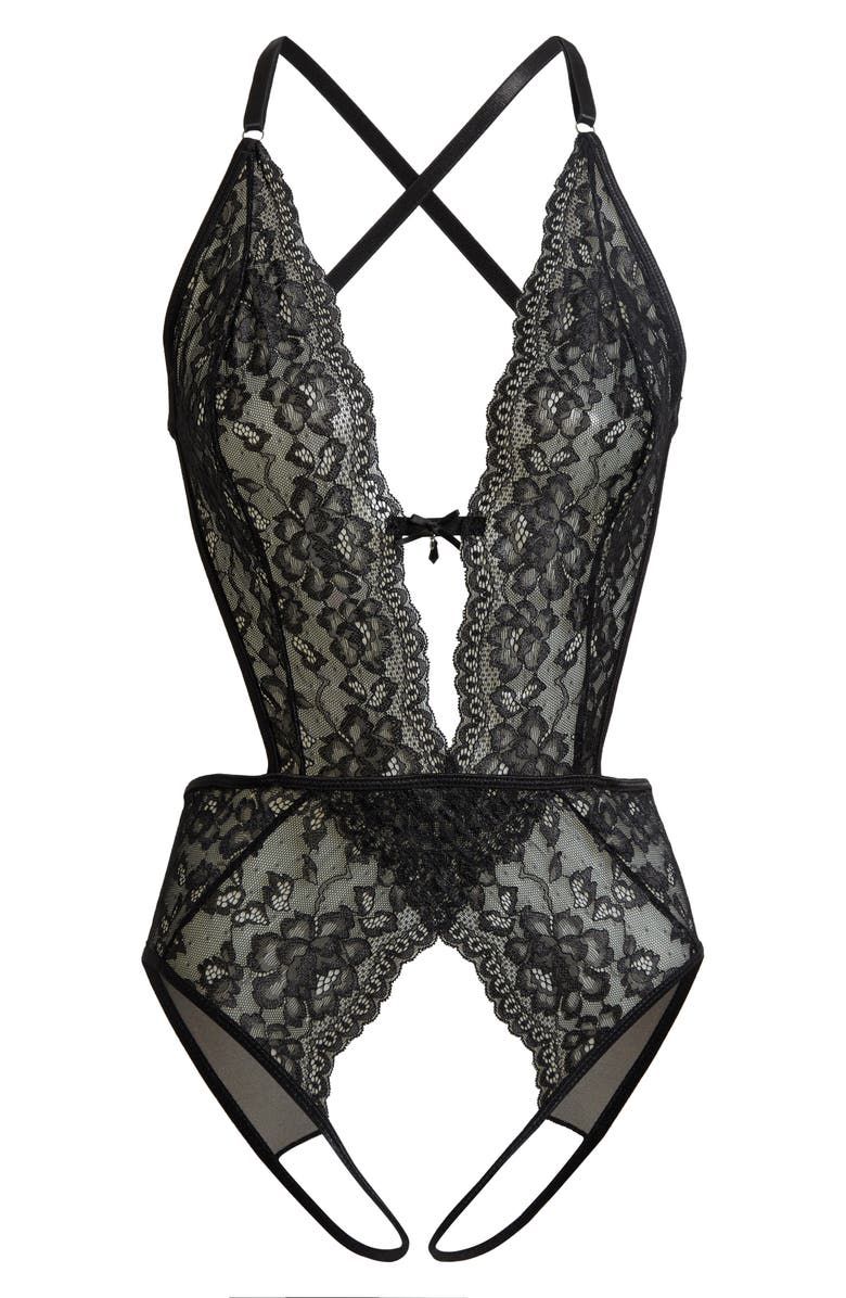 Coquette Lace Open Gusset Teddy, Main, color,