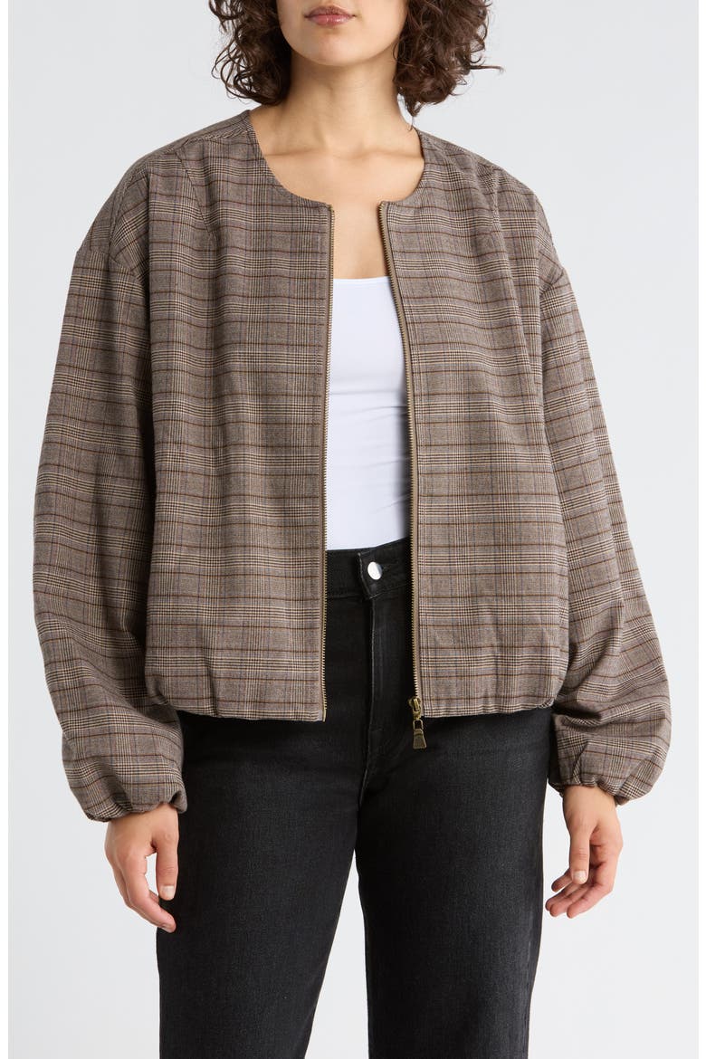 Plaid Zip Front Bomber Jacket, Main, color, WHEAT MULTI