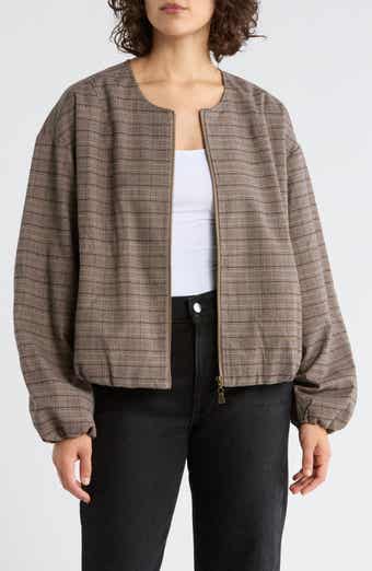 Democracy Plaid Zip Front Bomber Jacket