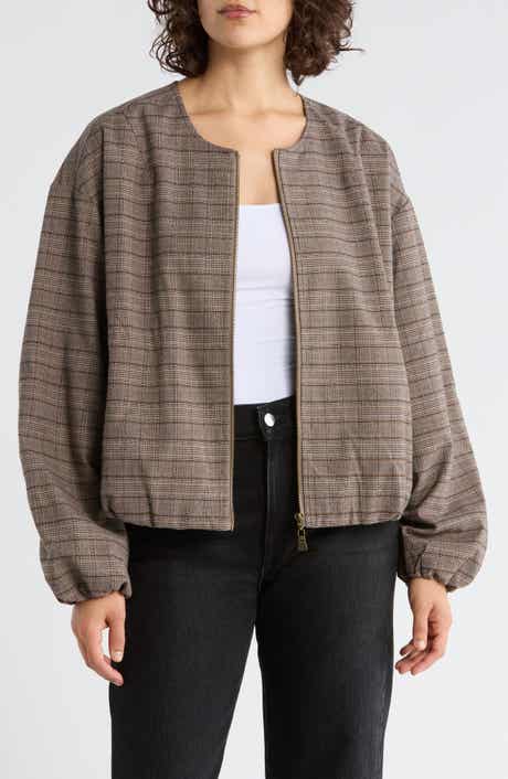Democracy Plaid Zip Front Bomber Jacket
