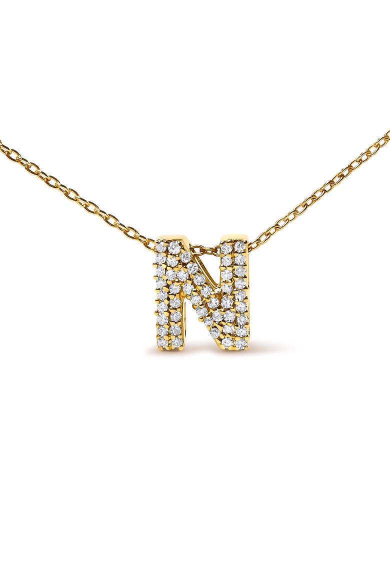 10K Gold Diamond Accent "A-Z" Initial Bubble Pendant Necklace, Alternate, color, Yellow | N