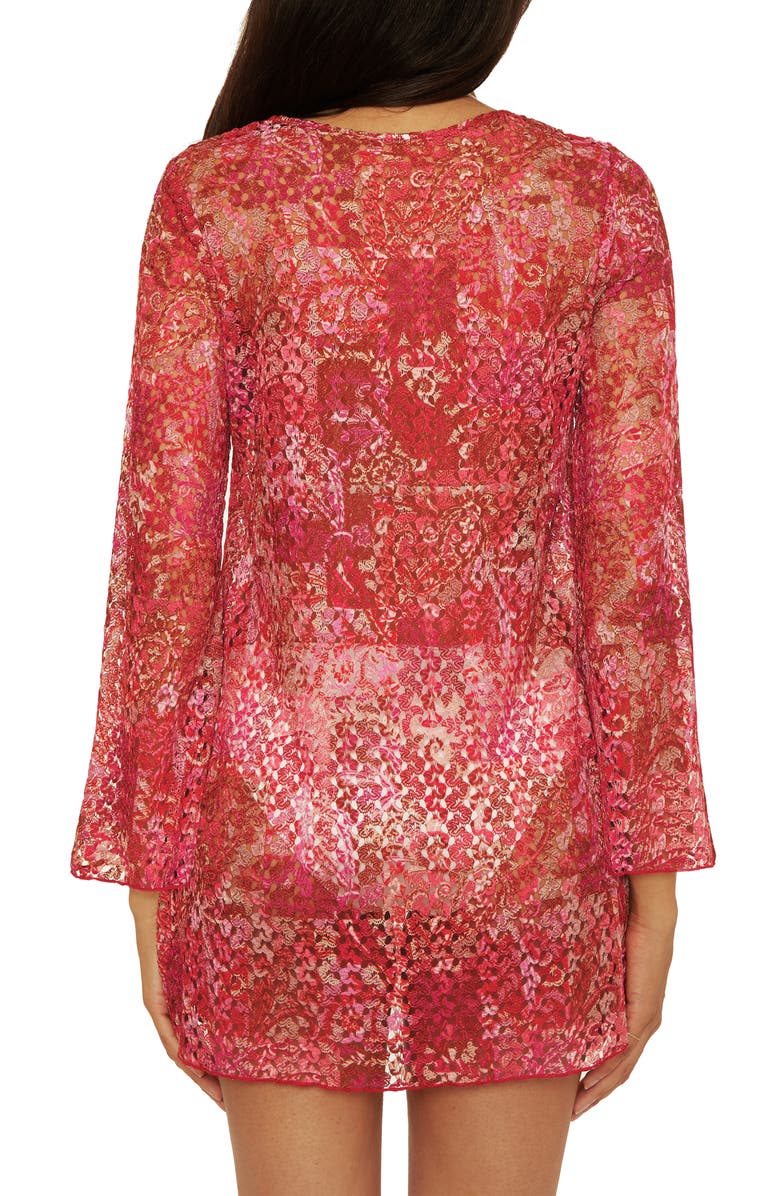 Becca Bali Lace Cover-Up Tunic, Alternate, color, Red Multi