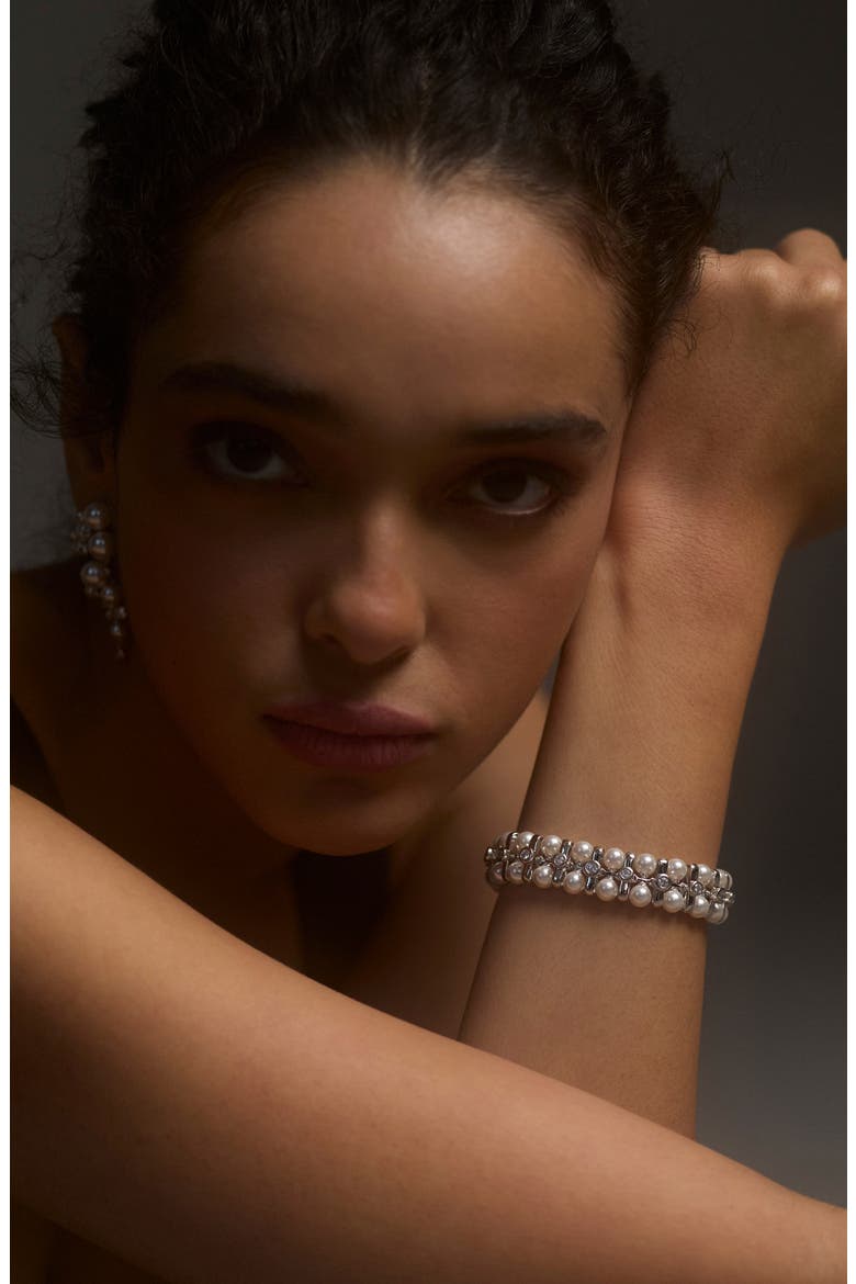 Faux Pearl & Cubic Zirconia Bracelet, Alternate, color, RHODIUM